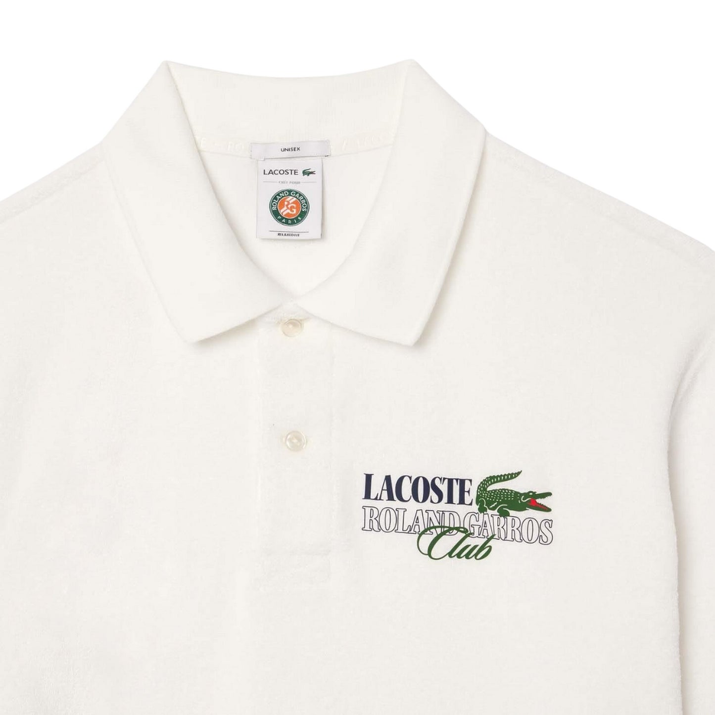 Cream - Side - Lacoste Mens Roland Garros Edition Terrycloth Relaxed Fit Polo Shirt