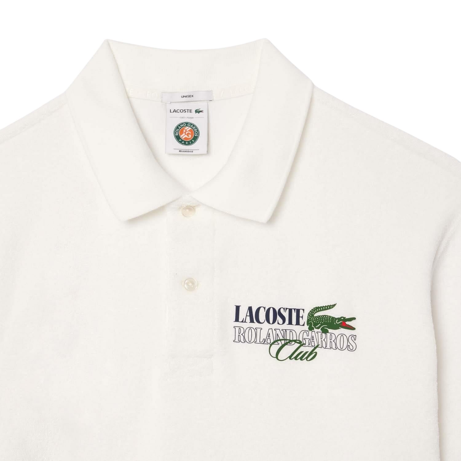 Cream - Side - Lacoste Mens Roland Garros Edition Terrycloth Relaxed Fit Polo Shirt
