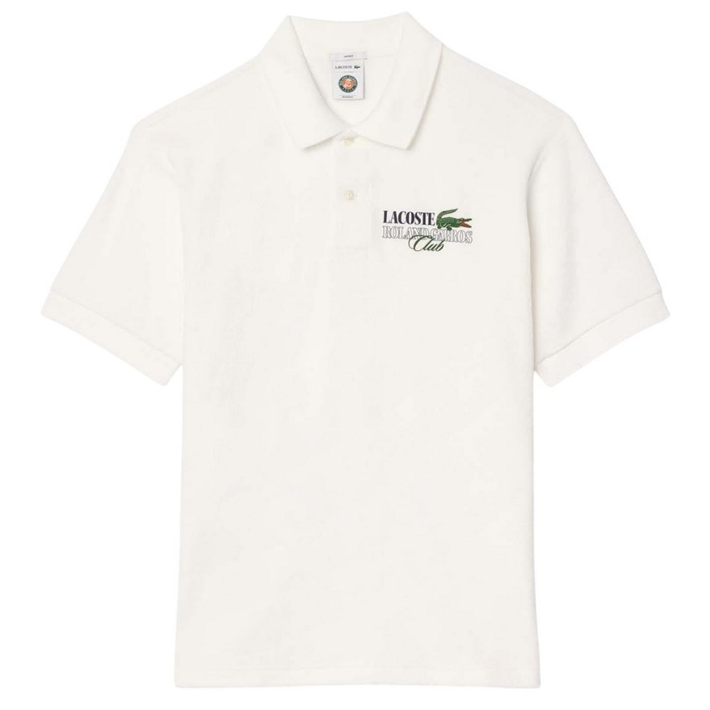 Cream - Front - Lacoste Mens Roland Garros Edition Terrycloth Relaxed Fit Polo Shirt