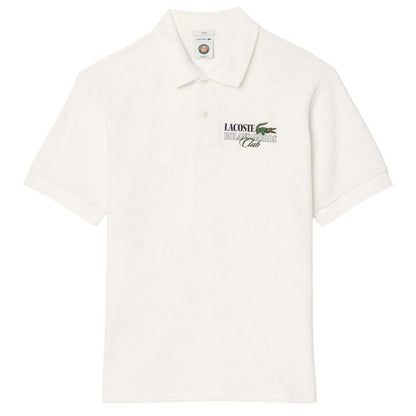 Cream - Front - Lacoste Mens Roland Garros Edition Terrycloth Relaxed Fit Polo Shirt