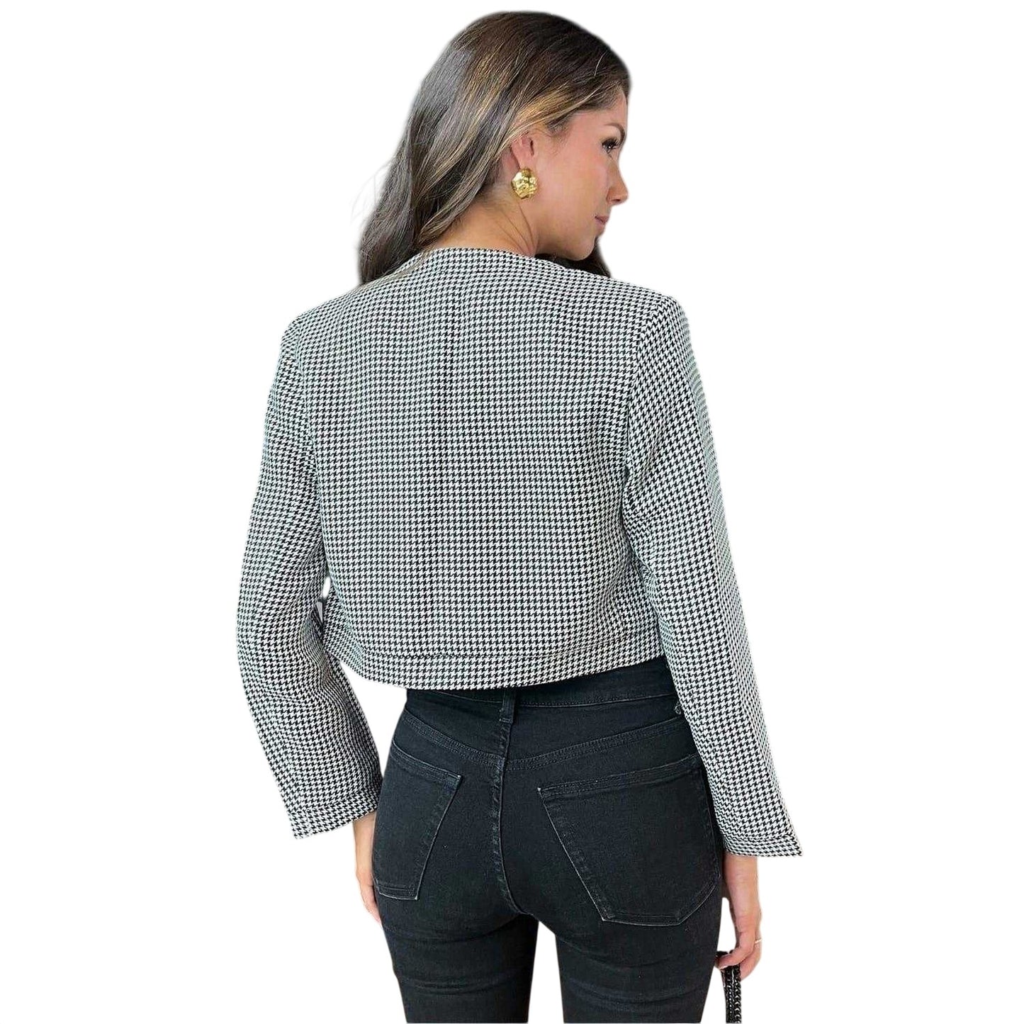 Black-White - Back - AX Paris Womens-Ladies Houndstooth Double-Breasted Tailored Jacket