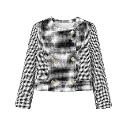 Black-White - Front - AX Paris Womens-Ladies Houndstooth Double-Breasted Tailored Jacket