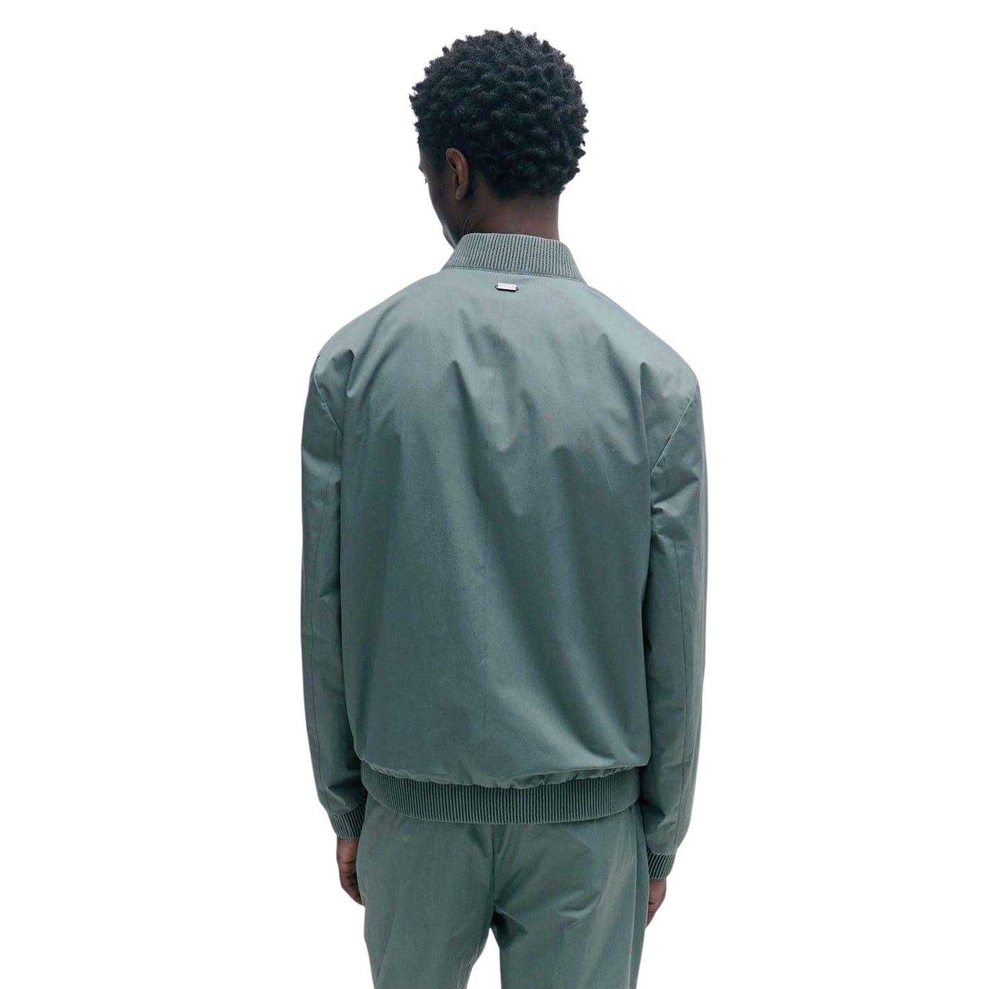 Dark Green - Back - Hugo Mens Ribbed Cuff Bomber Jacket