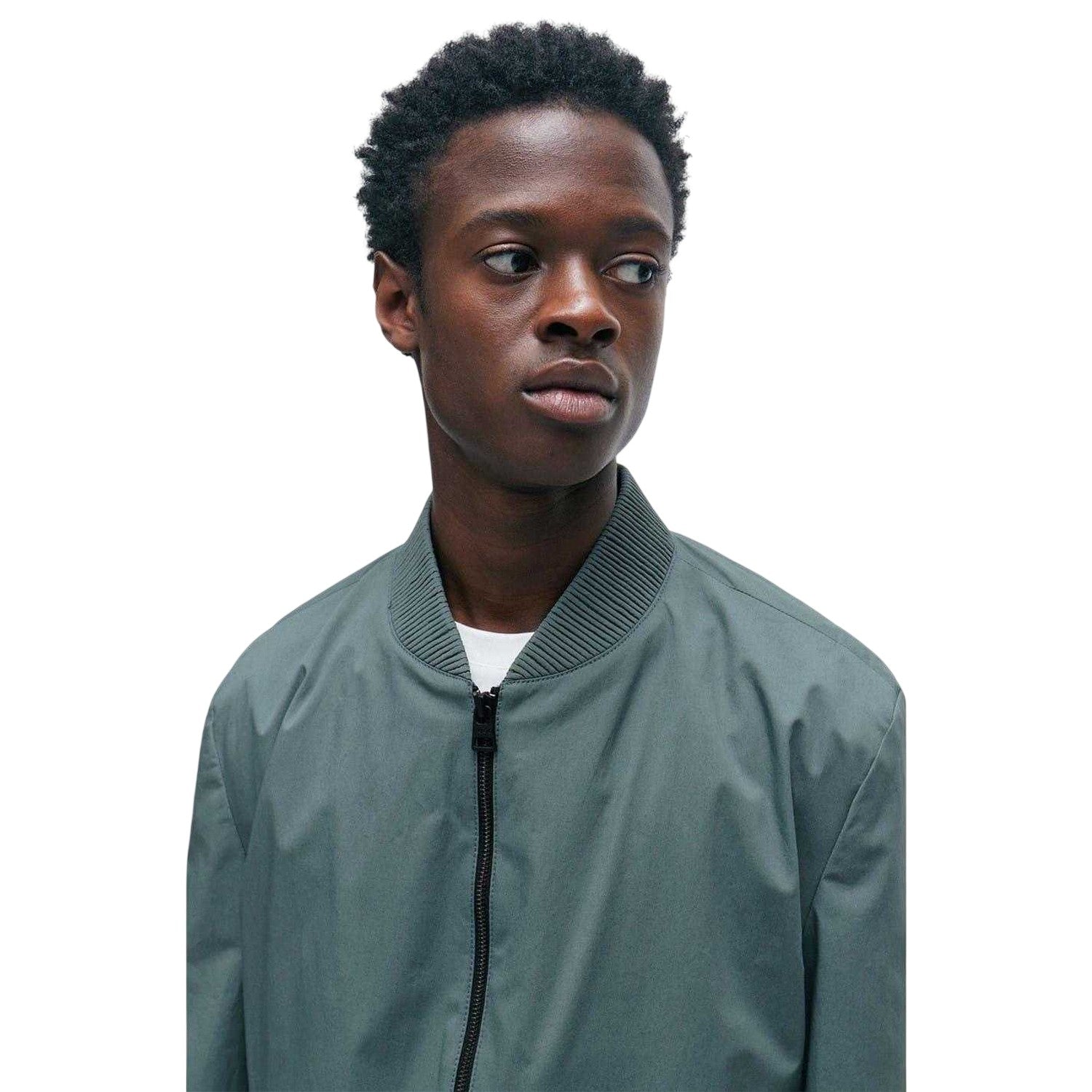 Dark Green - Side - Hugo Mens Ribbed Cuff Bomber Jacket