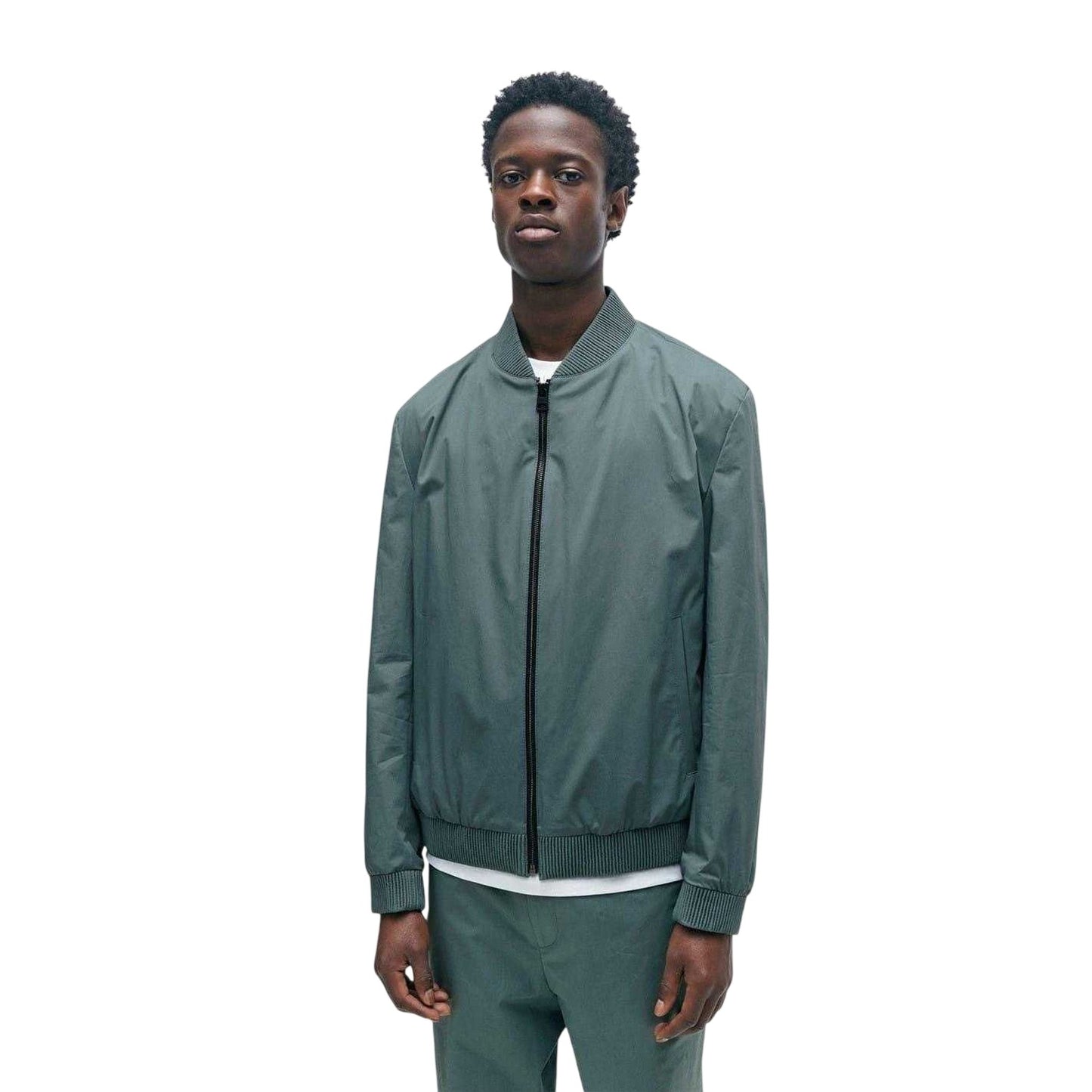 Dark Green - Lifestyle - Hugo Mens Ribbed Cuff Bomber Jacket