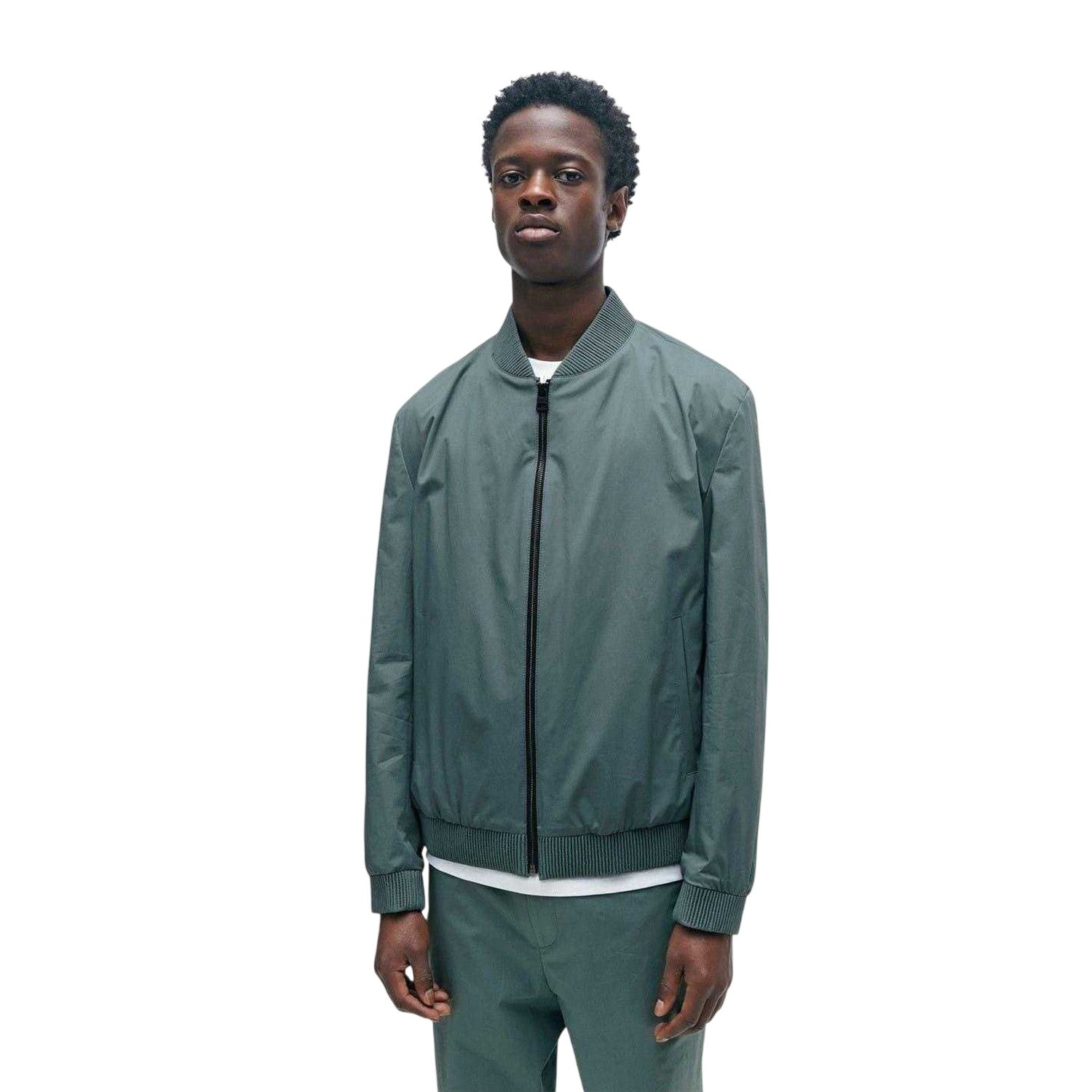 Dark Green - Lifestyle - Hugo Mens Ribbed Cuff Bomber Jacket