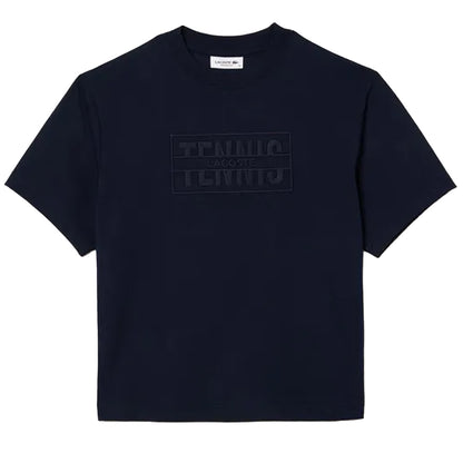 Blue - Front - Lacoste Womens-Ladies Embroidered Cotton Oversized Tennis T-Shirt