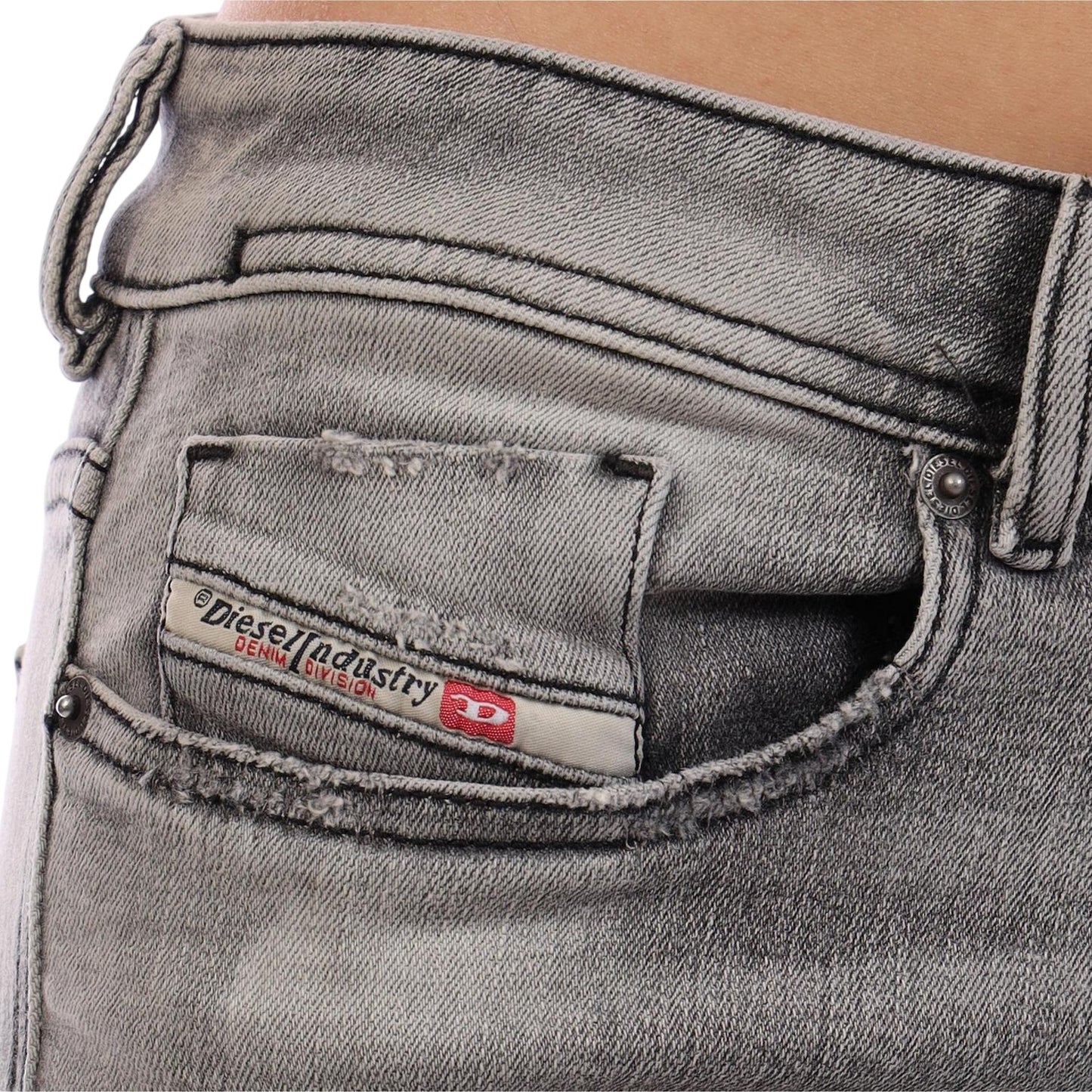Black-Grey-Denim - Side - Diesel Mens Denim 5 Pockets Straight Leg Jeans