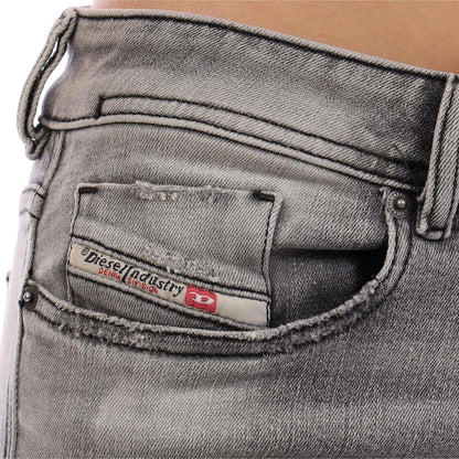 Black-Grey-Denim - Side - Diesel Mens Denim 5 Pockets Straight Leg Jeans
