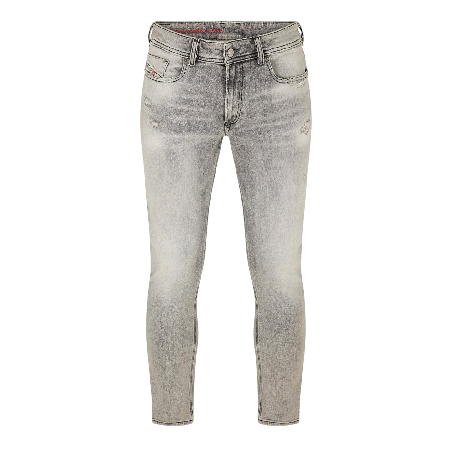 Black-Grey-Denim - Front - Diesel Mens Denim 5 Pockets Straight Leg Jeans