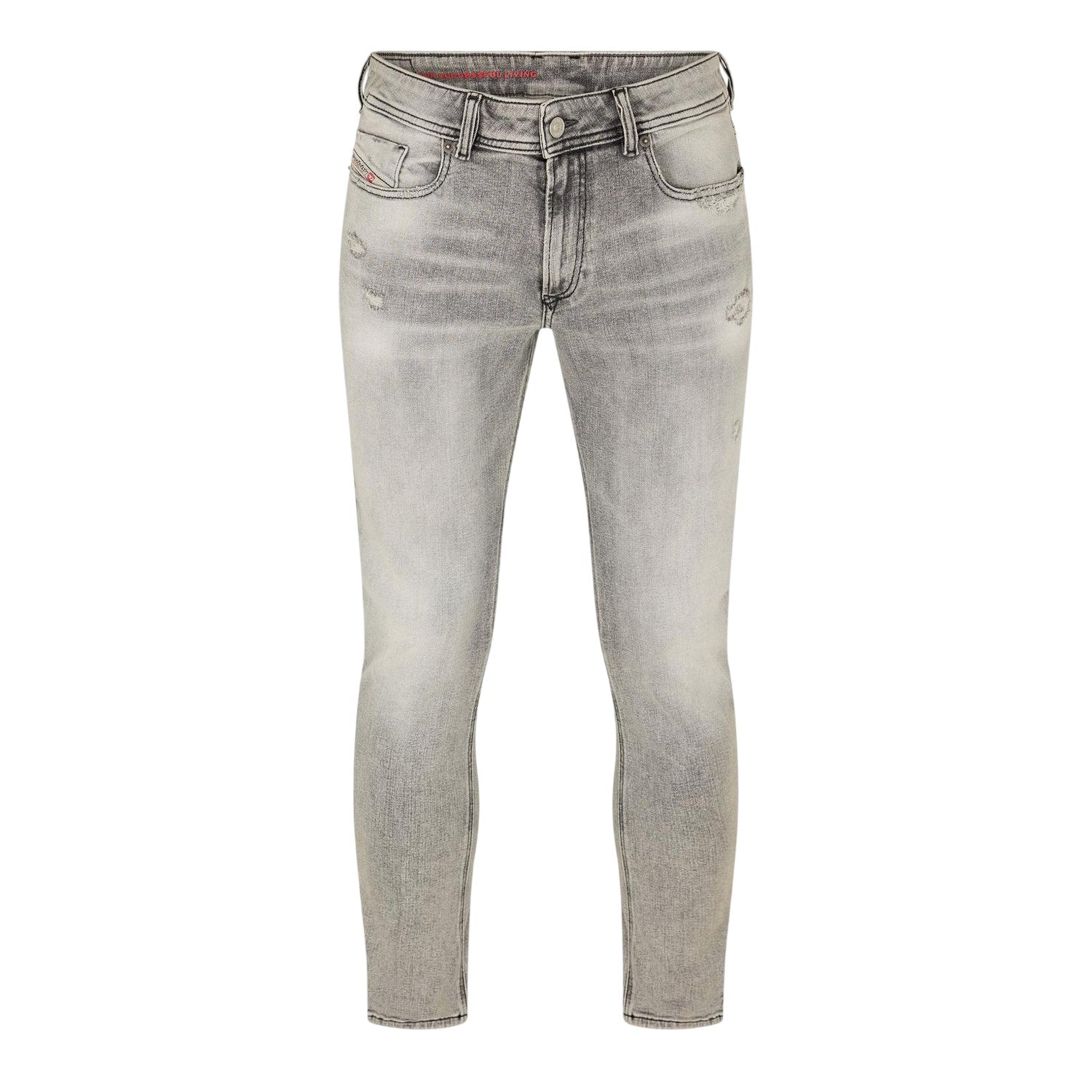 Black-Grey-Denim - Front - Diesel Mens Denim 5 Pockets Straight Leg Jeans