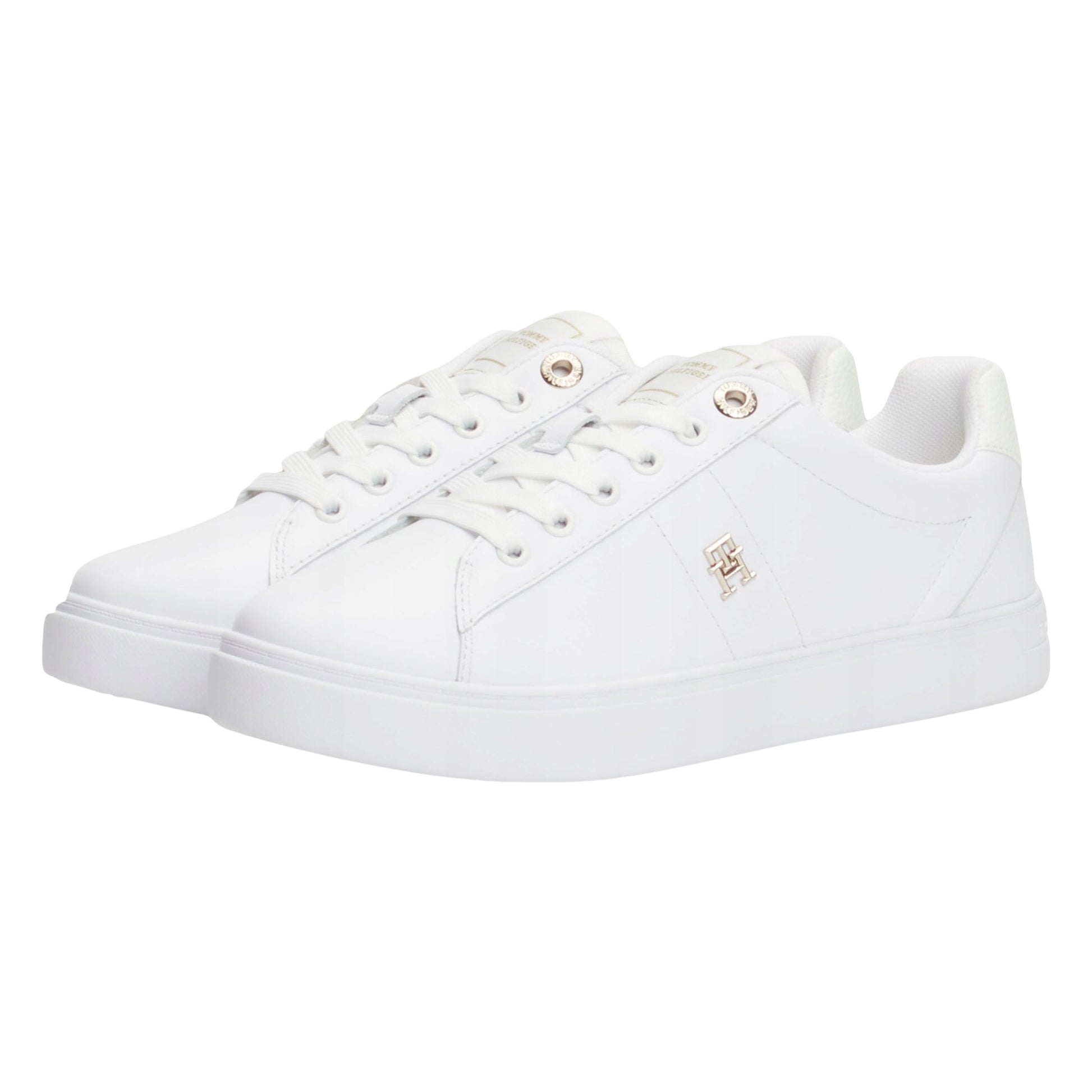White - Side - Tommy Hilfiger Womens-Ladies Flat Court Trainers