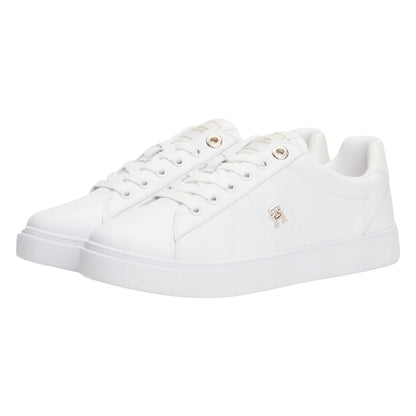 White - Side - Tommy Hilfiger Womens-Ladies Flat Court Trainers