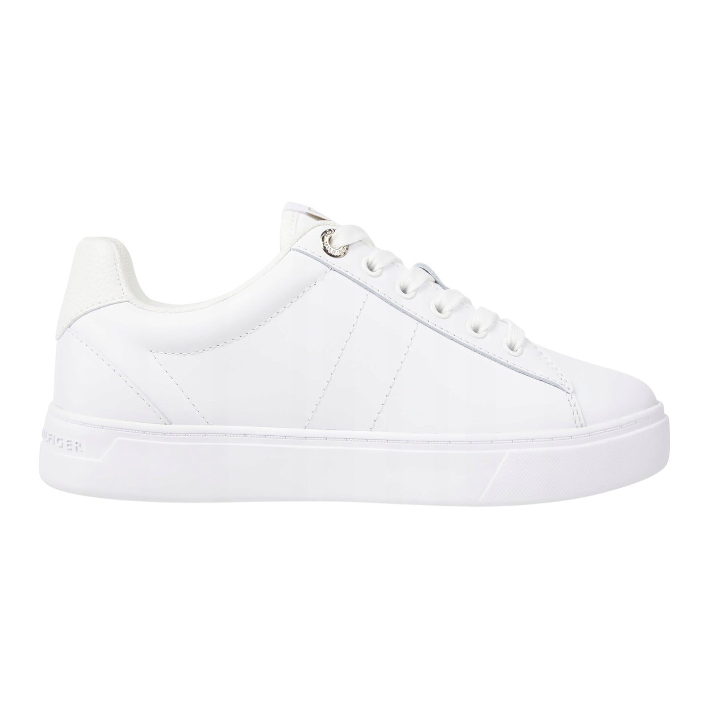 White - Front - Tommy Hilfiger Womens-Ladies Flat Court Trainers