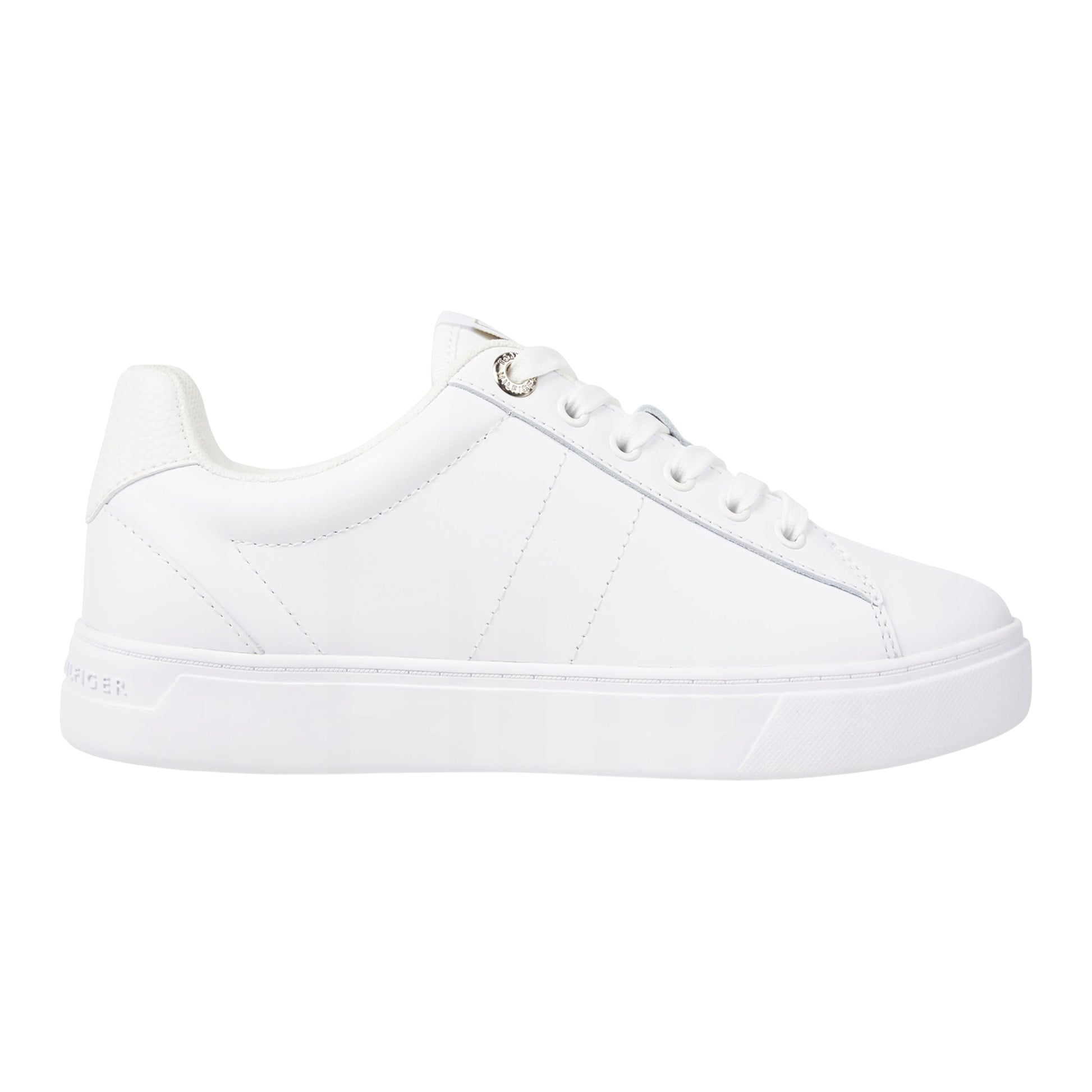 White - Front - Tommy Hilfiger Womens-Ladies Flat Court Trainers
