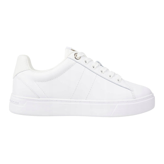 White - Front - Tommy Hilfiger Womens-Ladies Flat Court Trainers