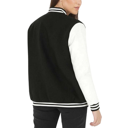 Black-White - Back - Brave Soul Womens-Ladies Badge Oversized Varsity Jacket