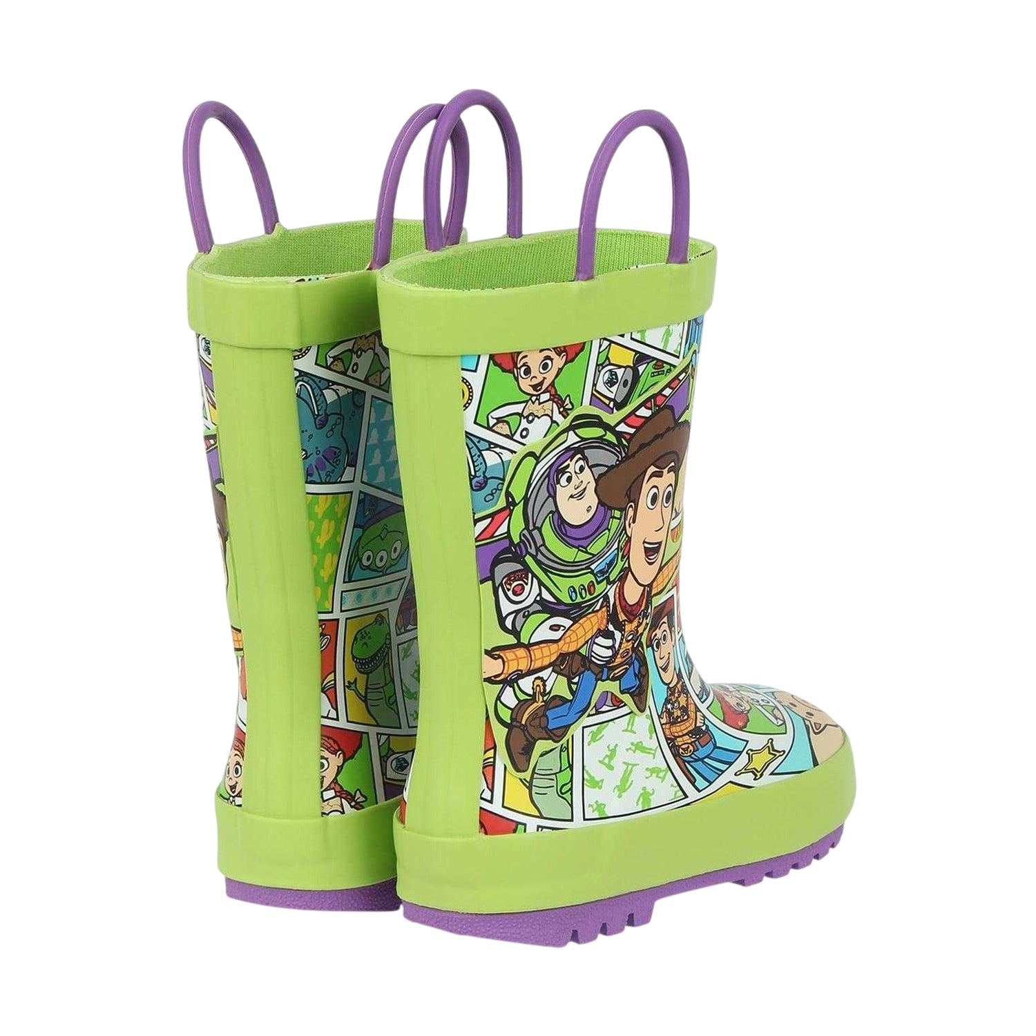 Green - Back - Toy Story Childrens-Kids Comic Strip Wellington Boots