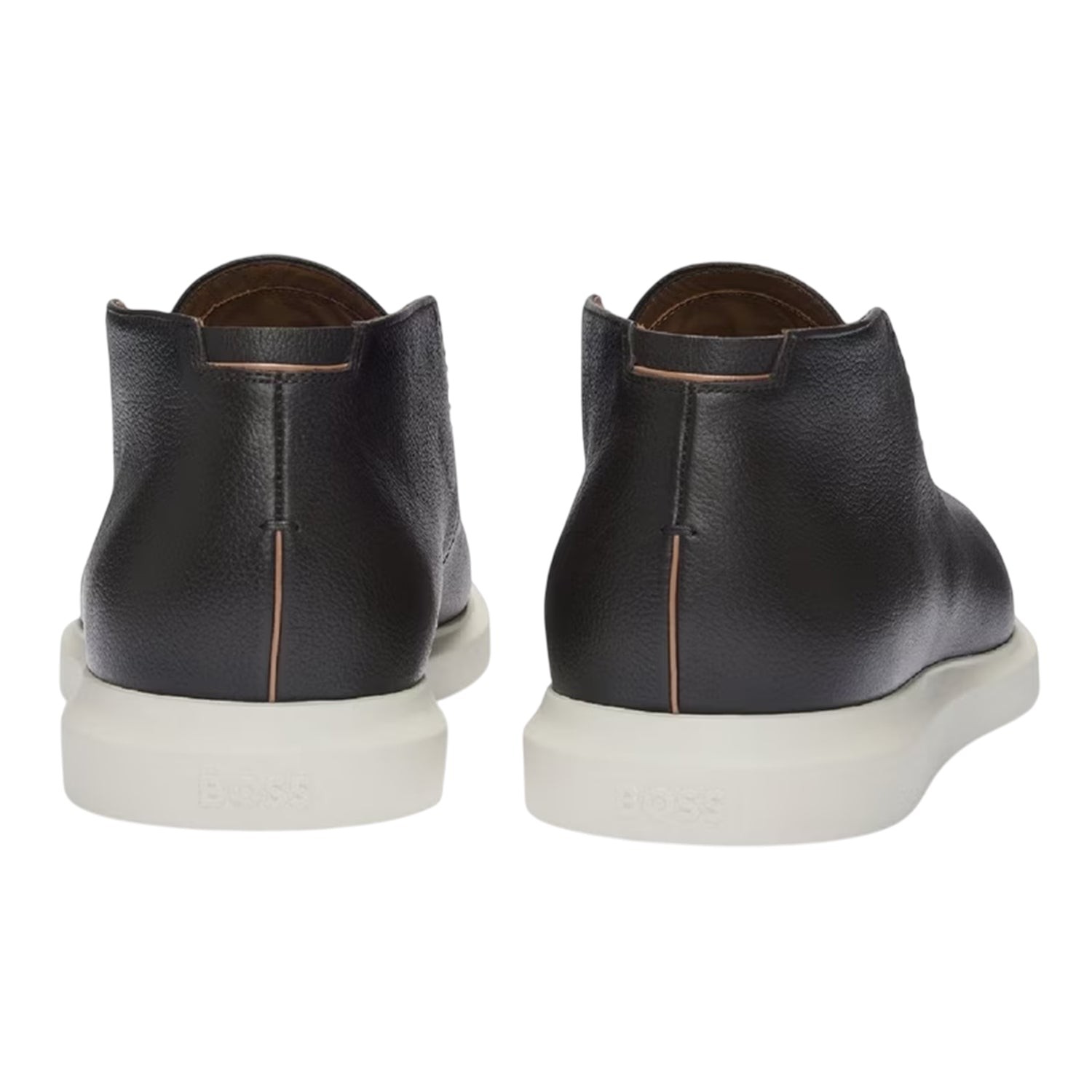Dark Brown - Back - Boss Mens Randy Leather High Top Trainers