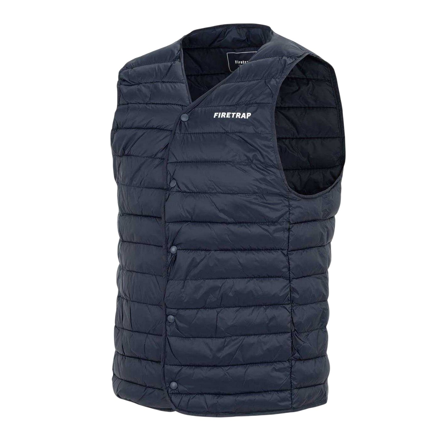 Navy - Side - Firetrap Mens Logo Quilted Gilet