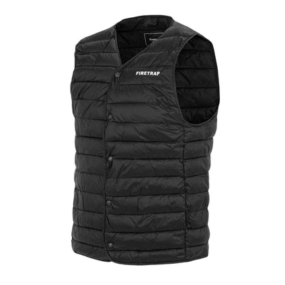 Black - Side - Firetrap Mens Logo Quilted Gilet