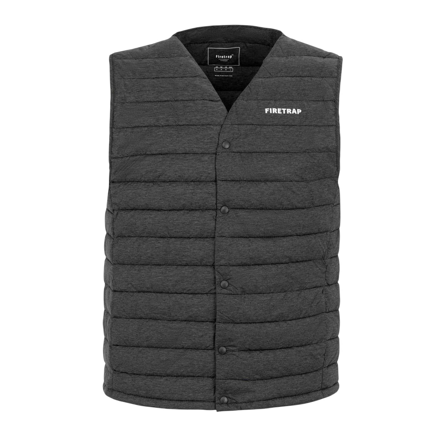 Dark Grey Marl - Front - Firetrap Mens Logo Quilted Gilet