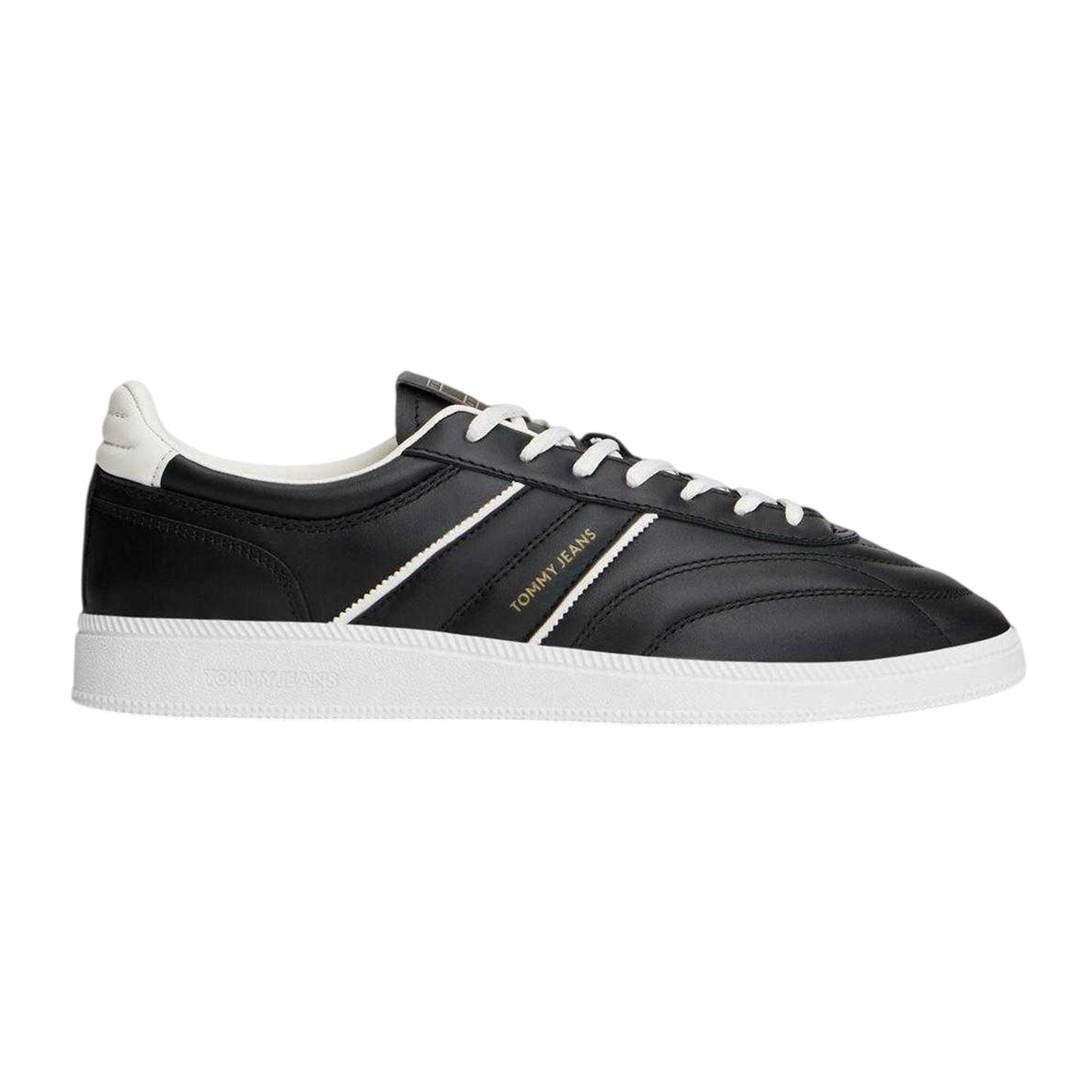 Ecru-Black - Front - Tommy Jeans Mens Greenwich Leather Trainers