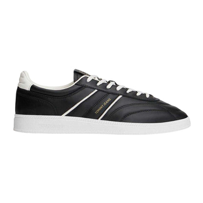Ecru-Black - Front - Tommy Jeans Mens Greenwich Leather Trainers