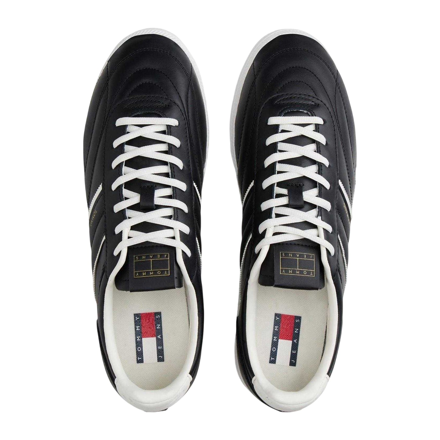 Ecru-Black - Side - Tommy Jeans Mens Greenwich Leather Trainers