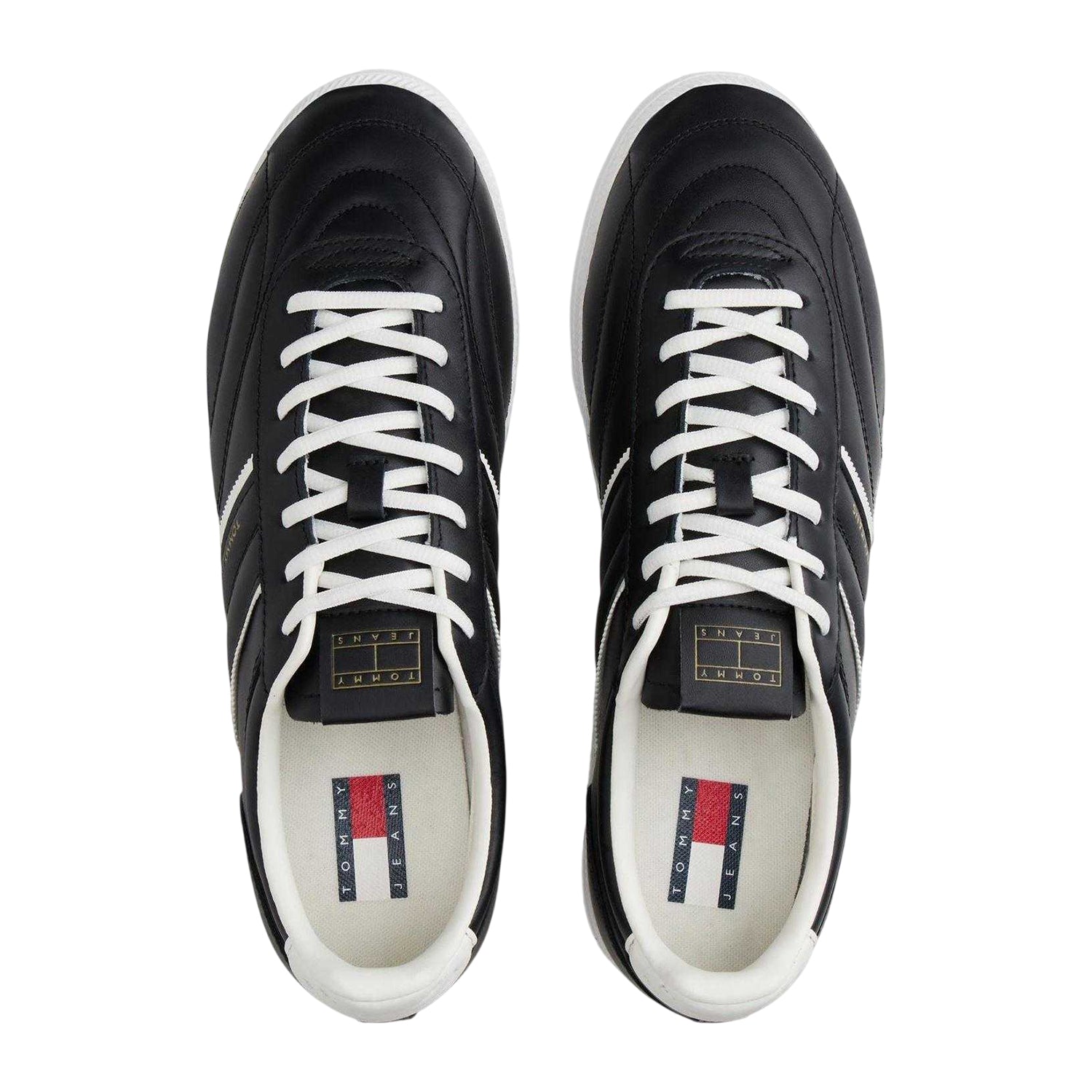 Ecru-Black - Side - Tommy Jeans Mens Greenwich Leather Trainers