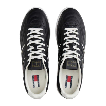 Ecru-Black - Side - Tommy Jeans Mens Greenwich Leather Trainers