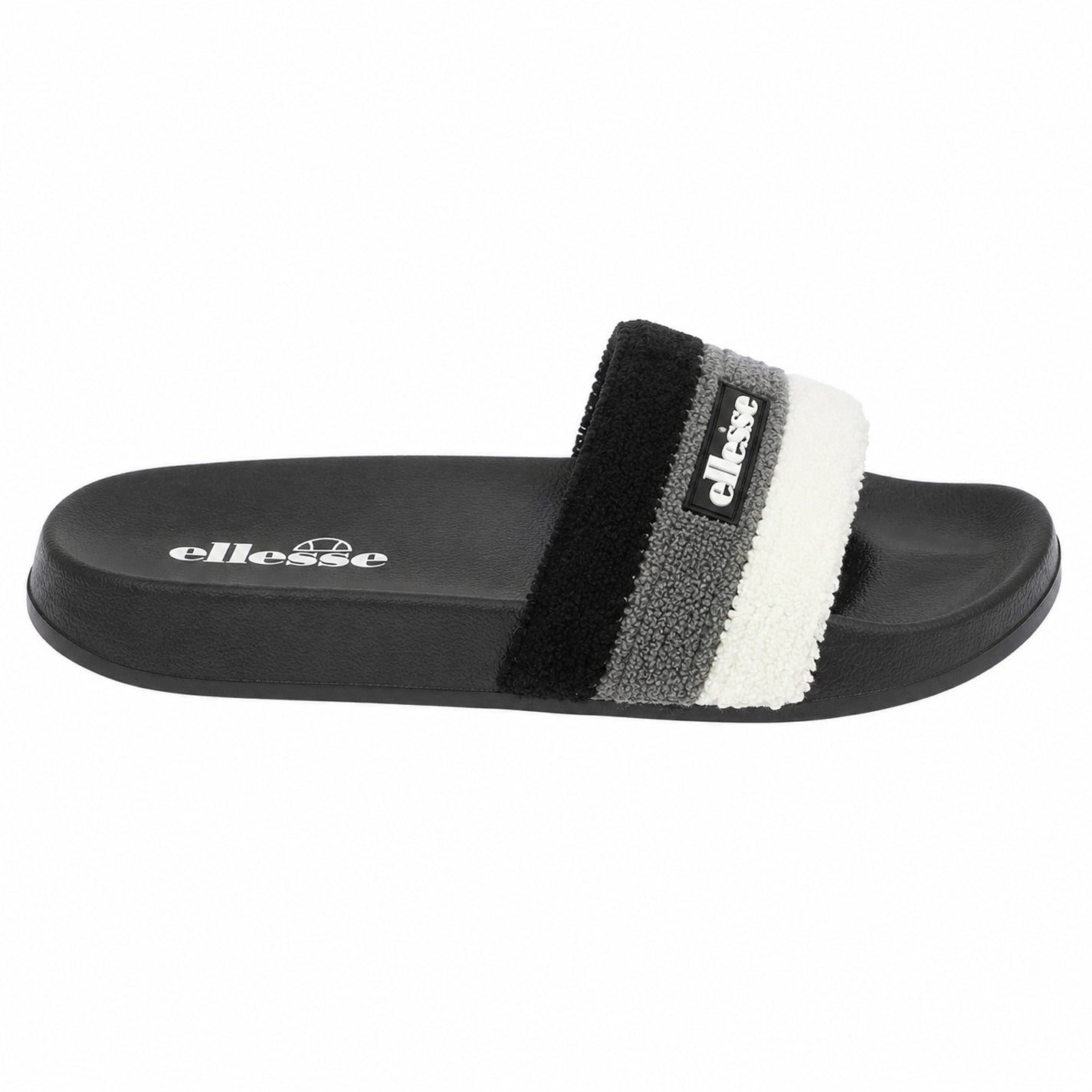 Black-Grey - Front - Ellesse Mens Triple Stripe Terrycloth Open Toe Slides
