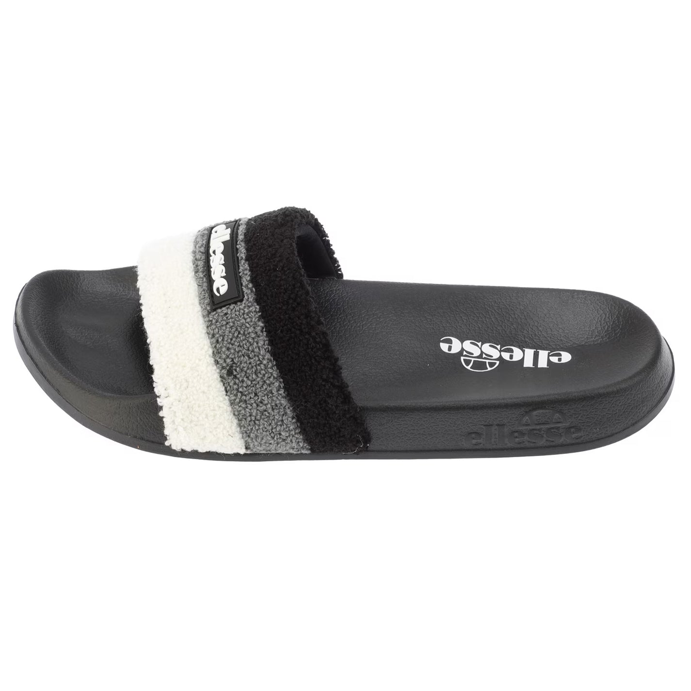 Black-Grey - Side - Ellesse Mens Triple Stripe Terrycloth Open Toe Slides
