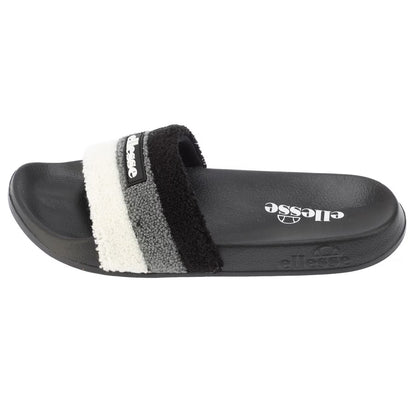 Black-Grey - Side - Ellesse Mens Triple Stripe Terrycloth Open Toe Slides