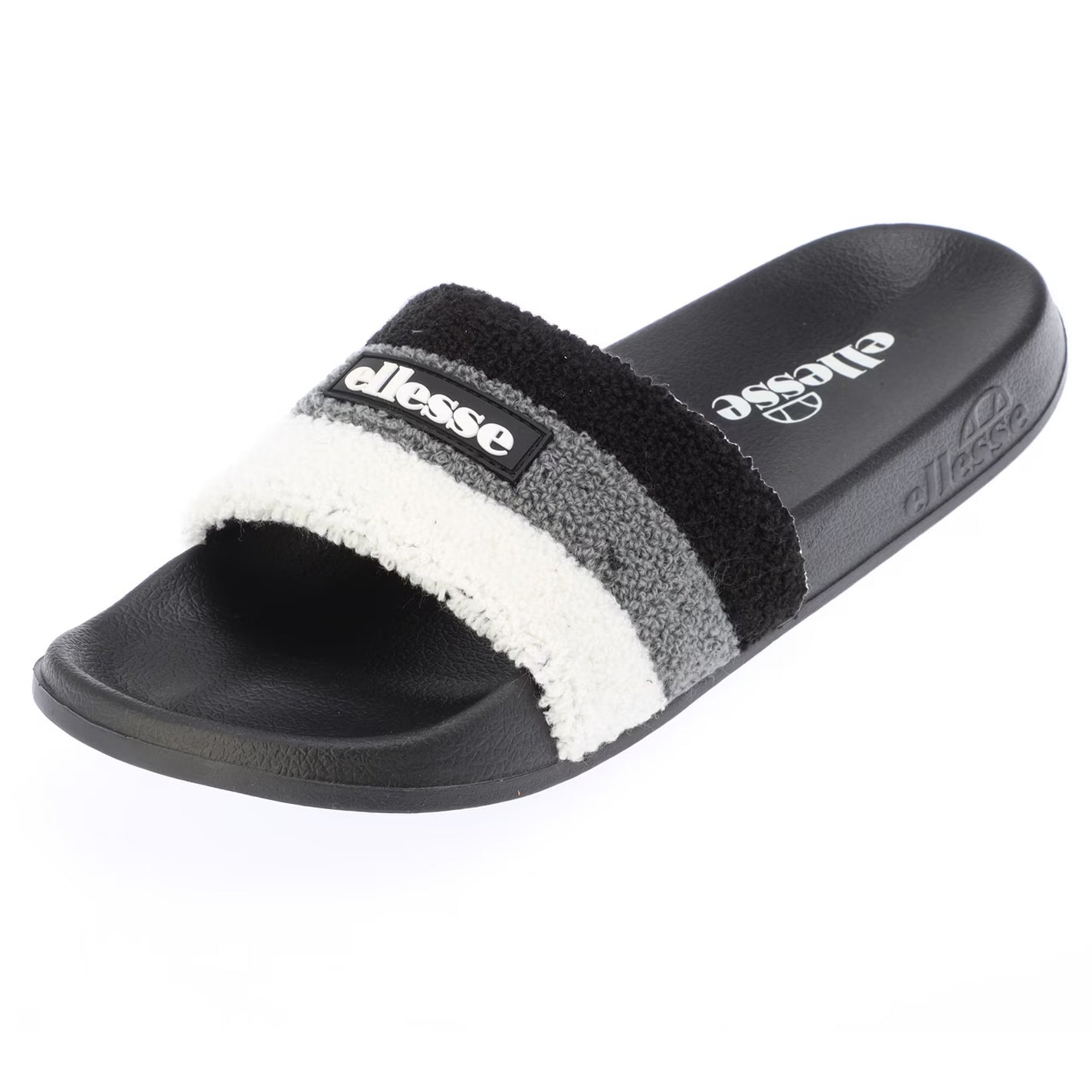 Black-Grey - Lifestyle - Ellesse Mens Triple Stripe Terrycloth Open Toe Slides