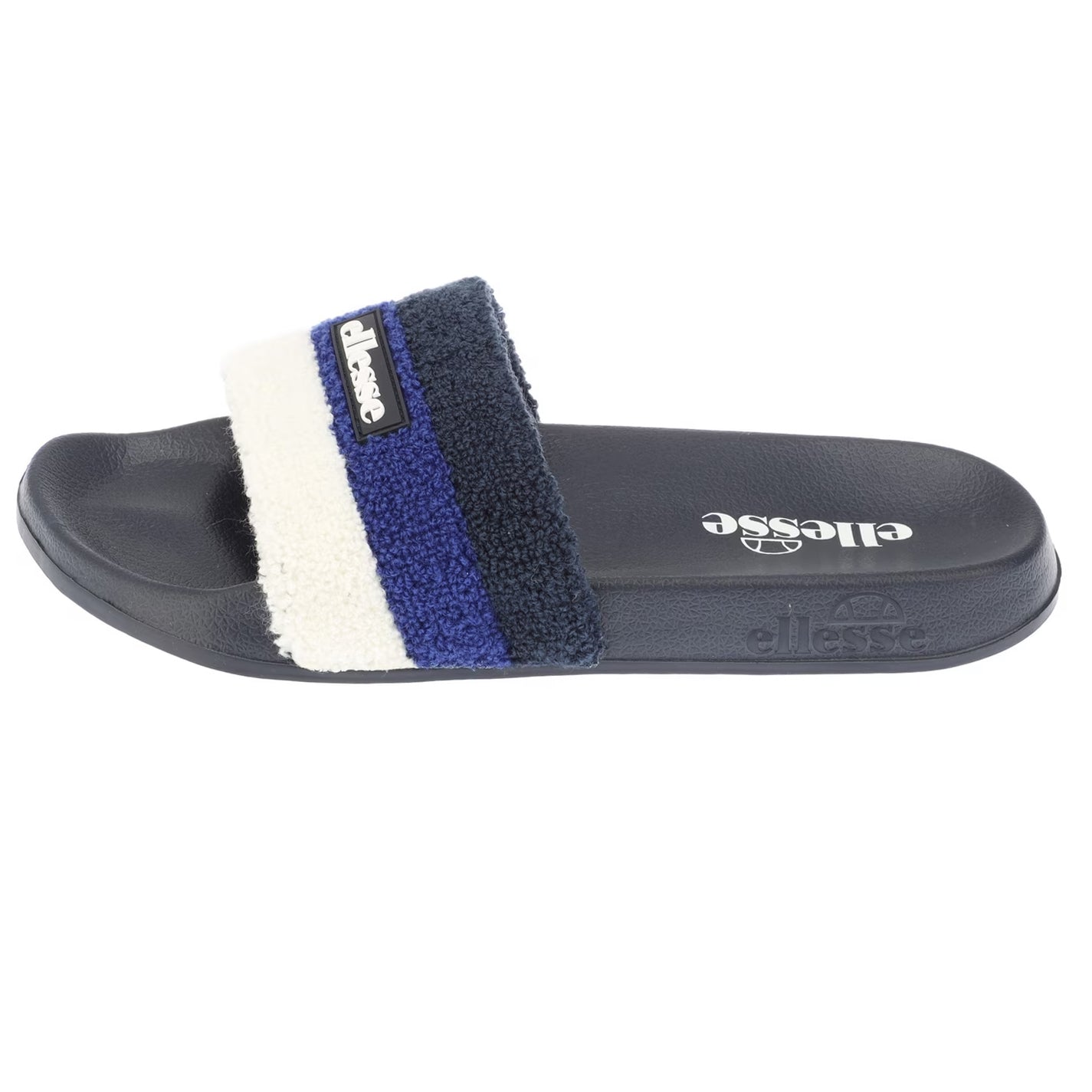 Navy-Blue - Side - Ellesse Mens Triple Stripe Terrycloth Open Toe Slides