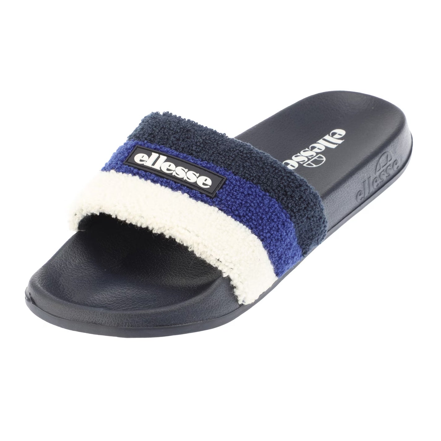 Navy-Blue - Lifestyle - Ellesse Mens Triple Stripe Terrycloth Open Toe Slides
