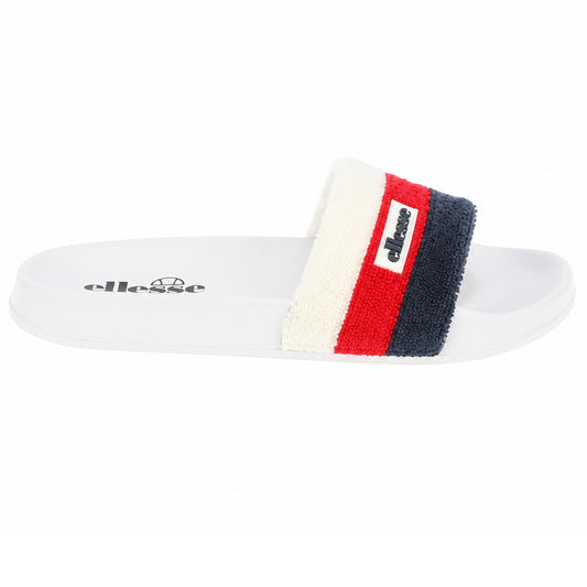 White-Red - Front - Ellesse Mens Triple Stripe Terrycloth Open Toe Slides