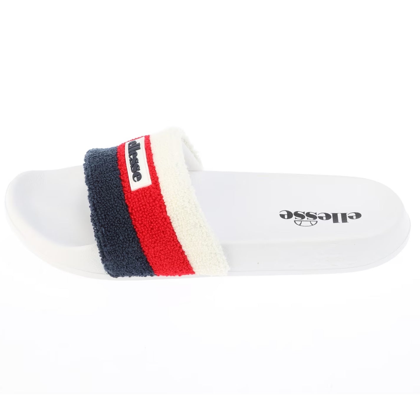 White-Red - Side - Ellesse Mens Triple Stripe Terrycloth Open Toe Slides