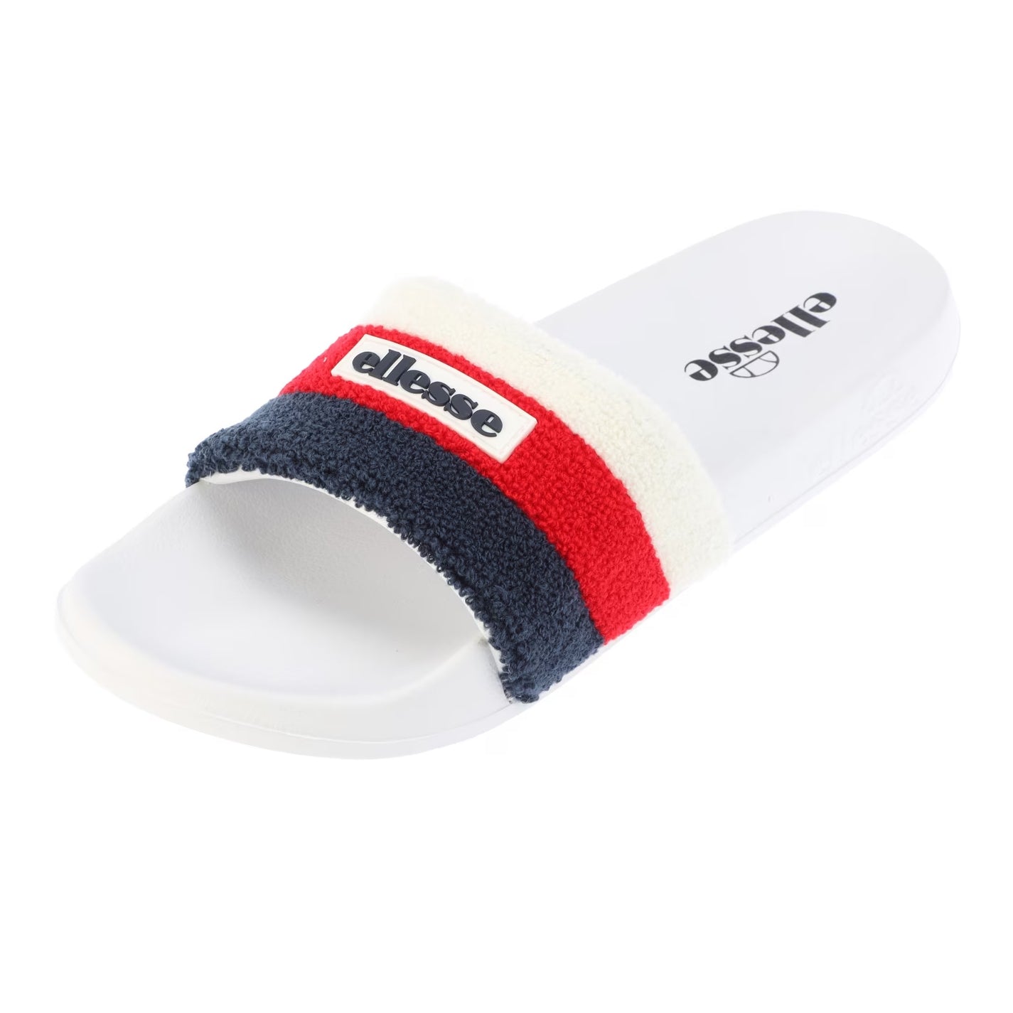 White-Red - Lifestyle - Ellesse Mens Triple Stripe Terrycloth Open Toe Slides