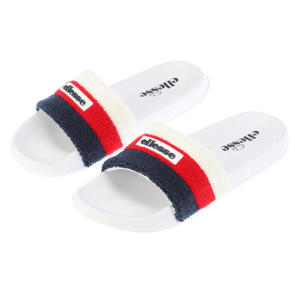 White-Red - Pack Shot - Ellesse Mens Triple Stripe Terrycloth Open Toe Slides