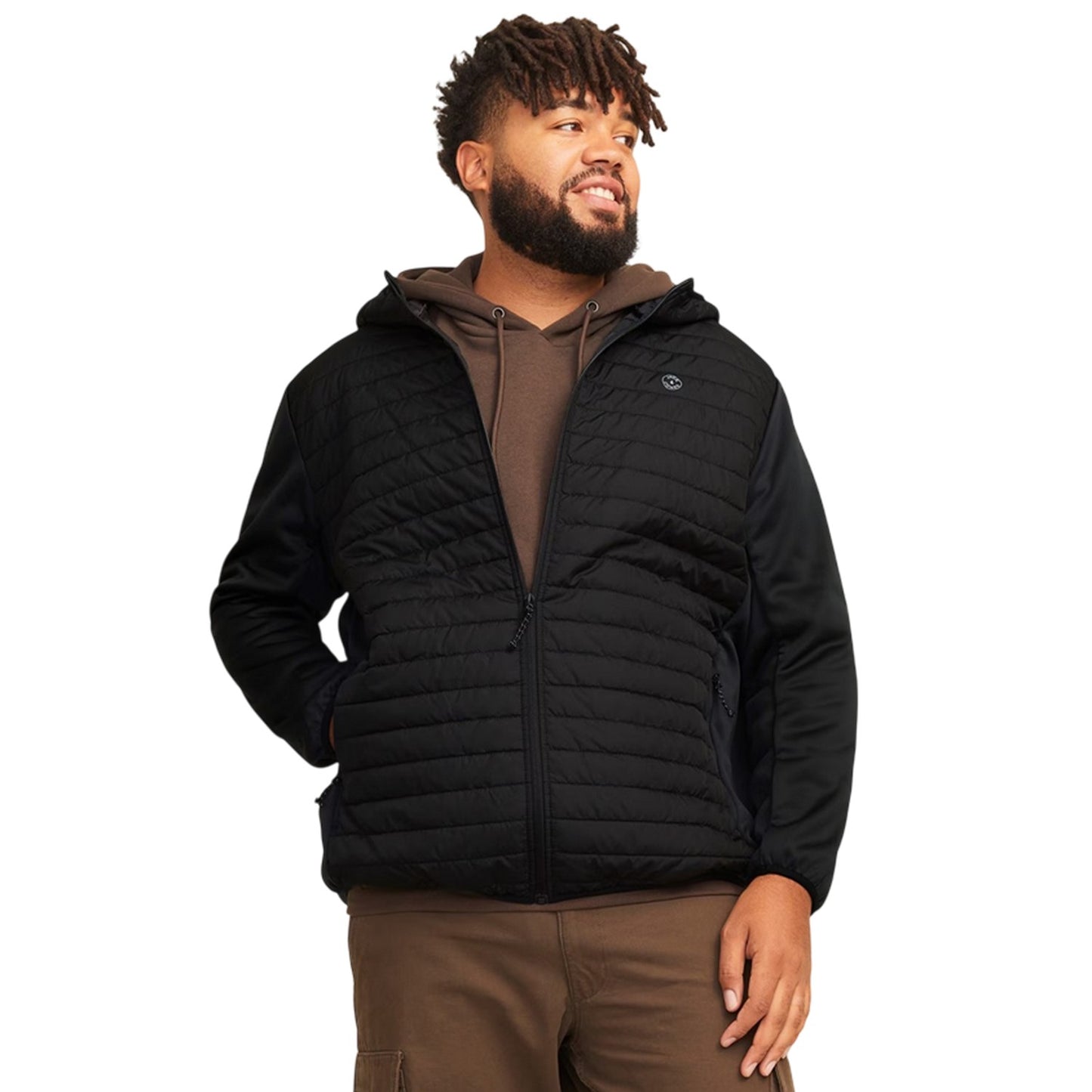 Black - Side - Jack And Jones Mens Quilted Plus Long-Sleeved Hybrid Jacket