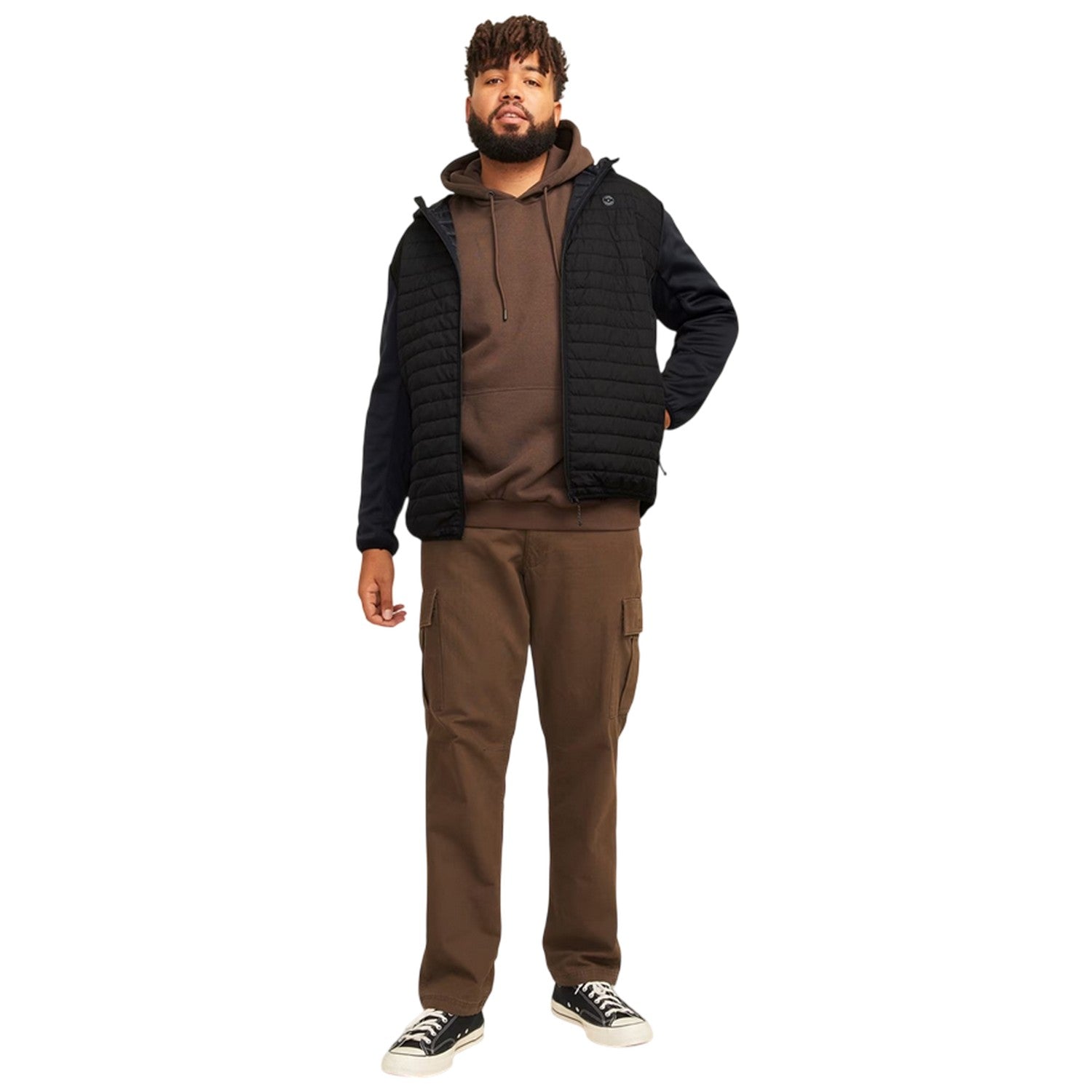Black - Close up - Jack And Jones Mens Quilted Plus Long-Sleeved Hybrid Jacket