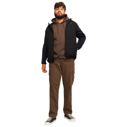 Black - Close up - Jack And Jones Mens Quilted Plus Long-Sleeved Hybrid Jacket