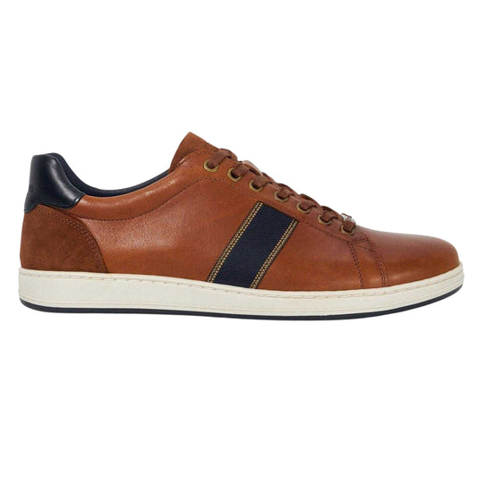Tan - Front - Dune London Mens Trint Canvas Trainers