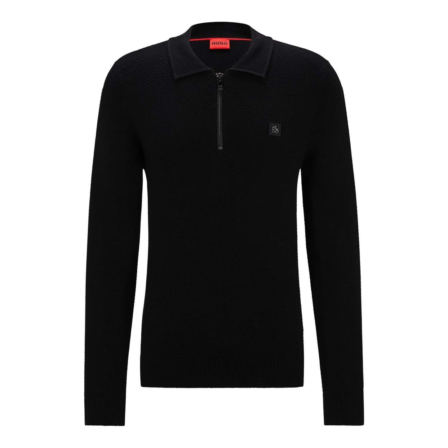 Black - Front - Hugo Mens Sastoon Stacked Logo Knitted Quarter Zip Polo Shirt