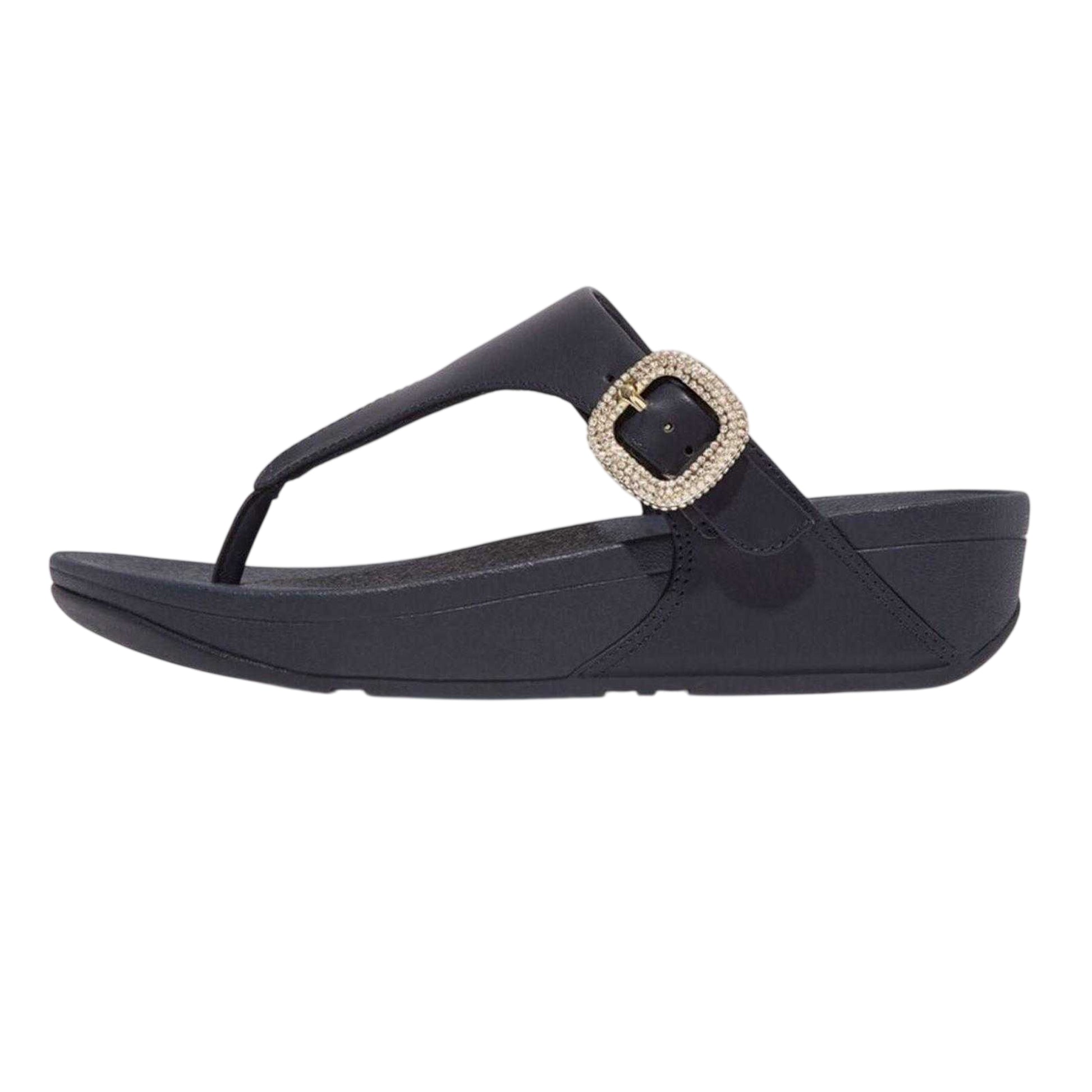 Navy - Back - FitFlop Womens-Ladies Lulu Embellished Leather Wedge Sandals