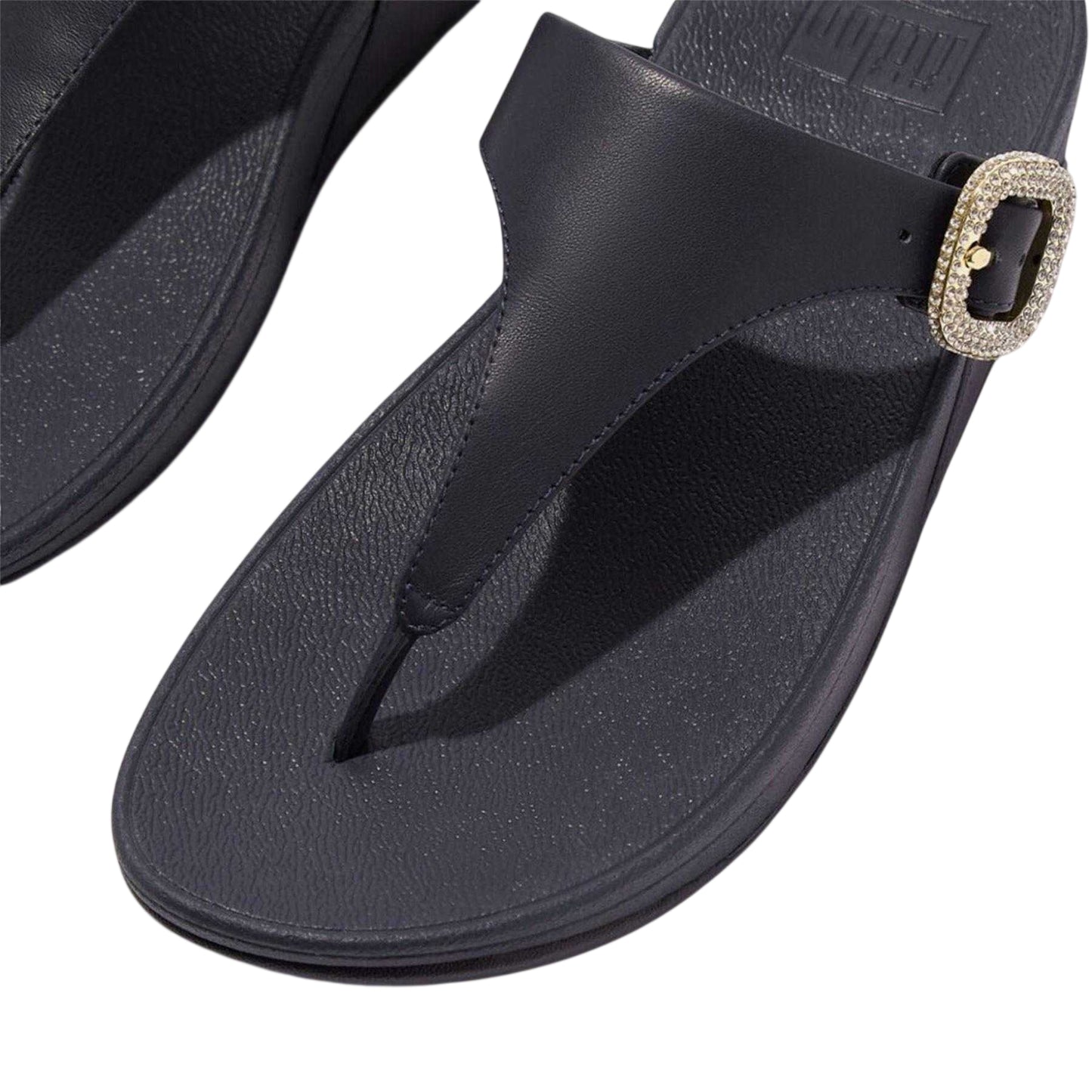 Navy - Side - FitFlop Womens-Ladies Lulu Embellished Leather Wedge Sandals