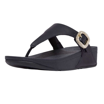 Navy - Close up - FitFlop Womens-Ladies Lulu Embellished Leather Wedge Sandals