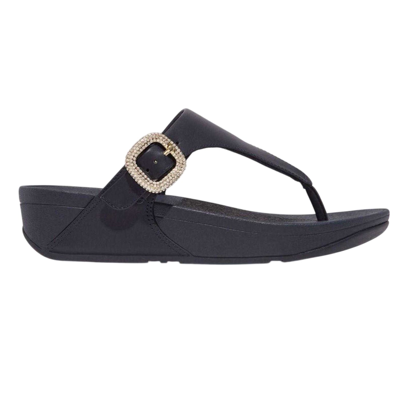Navy - Front - FitFlop Womens-Ladies Lulu Embellished Leather Wedge Sandals